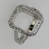 Sterling Silver Semi Mount Ring Setting Emerald OCT 12x10mm Halo White Topaz - Syzjewelry